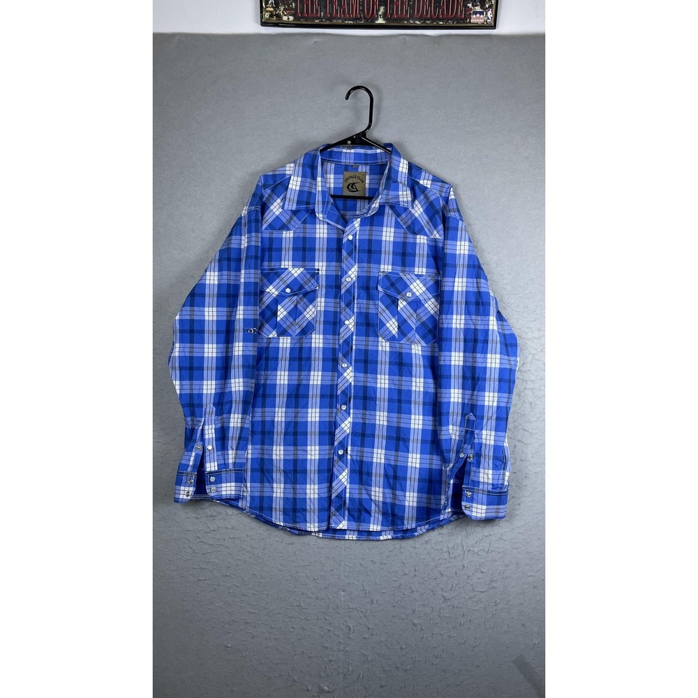 Coevals Club Shirt Mens XL Blue Plaid Long Sleeve Snap Western Button Front